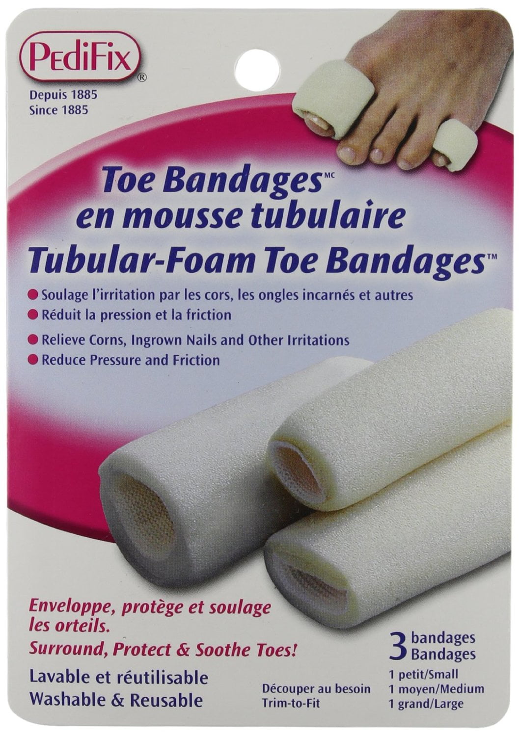 2 Pack TUBULARFOAM TOE BANDAGE MIXED 3 PACK BY PEDIFIX 1 SMALL 1