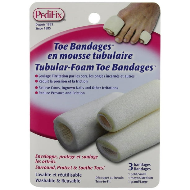2 Pack TUBULARFOAM TOE BANDAGE MIXED 3 PACK BY PEDIFIX 1 SMALL 1 MEDIUM 1 LARGE