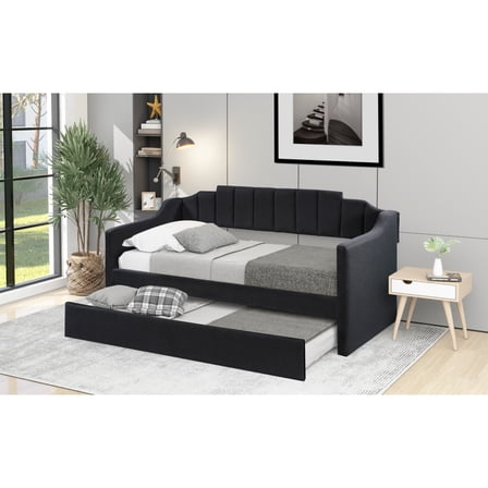 Upholstered Twin Daybed with Trundle,Black