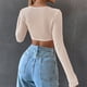 thumbnail image 5 of Camiseta ajustada de punto informal con cuello barco y manga larga para mujer, 5 of 6