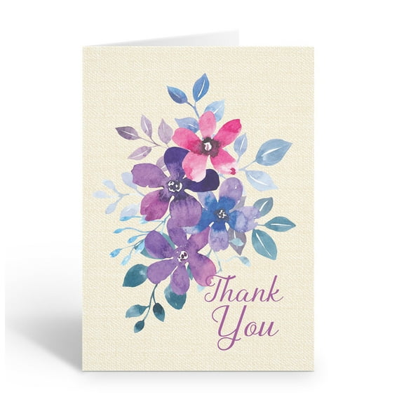 Purple Floral Thank You Note Cards for Any Occasion - 10 Note Cards with Envelop