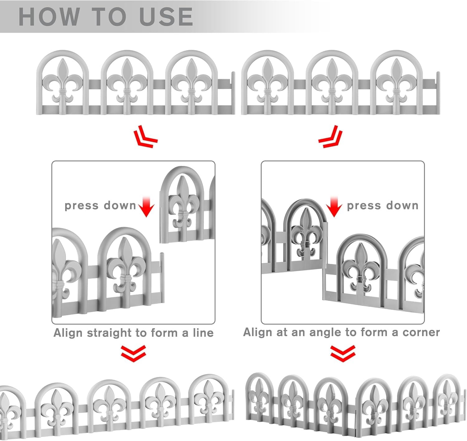 Gray Plastic Garden Border Edging No-Dig, Arched Design with Spade – 27pcs Decorative Landscape Fence Kit, 35ft Lawn Edge Barrier