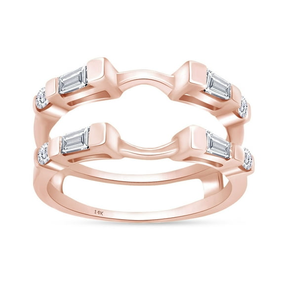 Baguette & Round White Cubic Zirconia Enhancer Guard Ring 14K Rose Gold Ring Size - 9.5