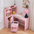 thumbnail image 2 of Huisuilinss Desk And Chair Set,L Shape Study Desk,Corner Desk With Bulletin Board,Open Shelves,Storage Cabinets And Cloth Drawers,Writing Table, 2 of 7