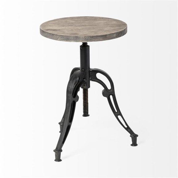 Mercana Furniture Emslie I 19"-25" Brown Wood Seat Black Metal Frame Stool