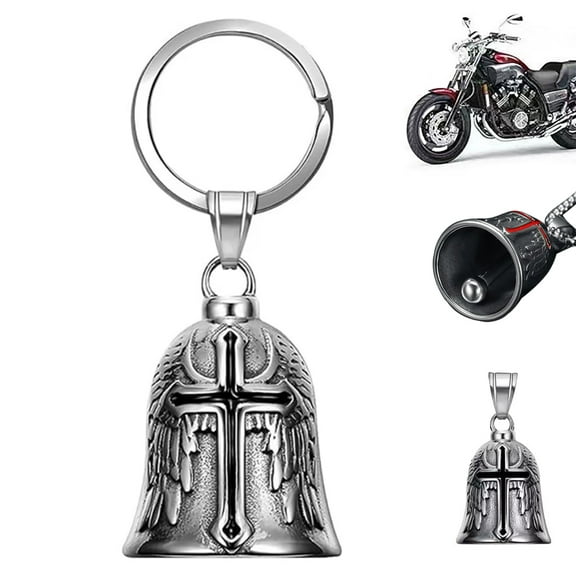 ZYQEEE Guardian Bells for Motorcycle Rider Bikers,Motorcycle Bell Cross Key Chain, Luck Angel Gremlin Keychains for Gifts