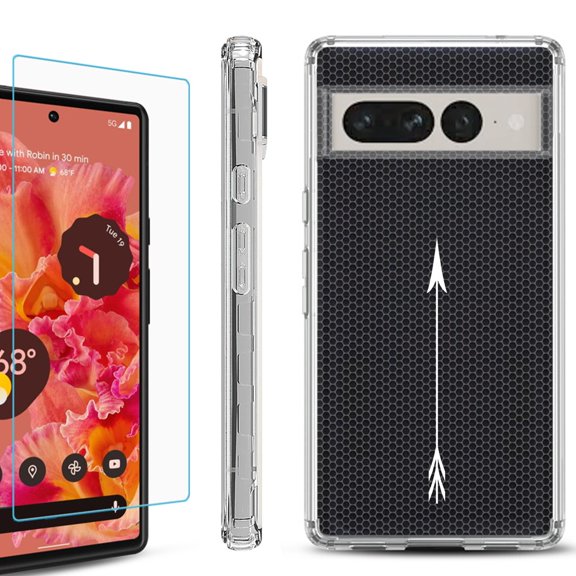 Shockproof Bumper Phone Case for Google Pixel 7 Pro, with Tempered Glass Screen Protector, by OneToughShield ® - Arrow