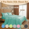 thumbnail image 2 of Amay Luxury Satin Silk Bed Sheet Set - 4 Piece Bedding Set with Fitted Sheet, Flat Sheet & 2 Pillowcases - Ultra Soft, Smooth, Wrinkle Resistant ( Full, Aqua ), 2 of 6