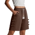 thumbnail image 2 of Afuyipoi Women's Casual Shorts Loose Fit Pocket Drawstring Straight Leg Summer Daily Wear Brown Size S, 2 of 6