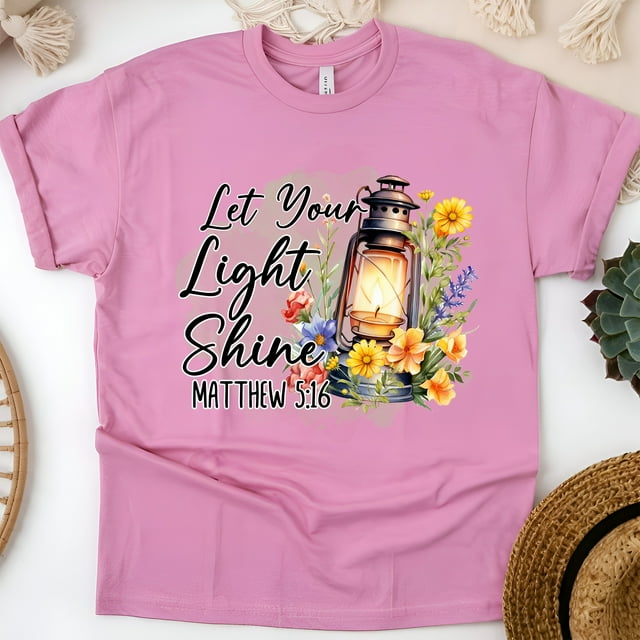 Let Your Light Shine Bible Verse Christian T-Shirt, Azalea, Size 2XL