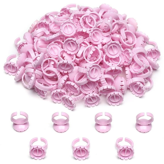 Glue Rings 100PCS Cute Glue Cups Eyelash Glue Holder Makeup Cup for Lash Extensions Supplies (Circular Pink)