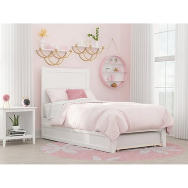 AFI NoHo Coastal Solid Wood Twin Bed with Twin Trundle and USB Charger in White