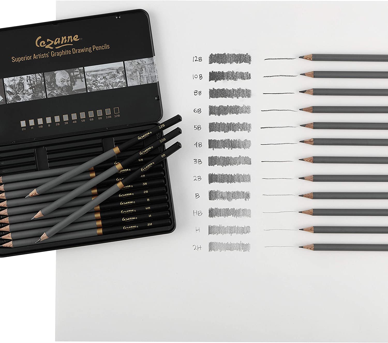 Cezanne Graphite Art Pencil Set w/ 8 inch Posing Manikin 13 Piece Set Professional Quality for Sketching and Drawing Break Resistant Leads Triple