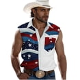 thumbnail image 2 of fnnxeal Mens Blue Patriotic Western Sleeveless Button Down Shirt Casual Star Stripe Print Top for 4th of July Outdoor RodeoSize 2XL, 2 of 5