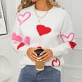 thumbnail image 7 of Womens Valentines Day Sweater Long Sleeve Cute Heart Sweaters Crew Neck Casual Ribbed Knit Pullover Top White, XL, 7 of 7