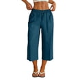 thumbnail image 3 of Wiyuqeen Women's Capri Pants with Pocket Elastic Waist Baggy Beach Capris Lightweight Summer 7/8 Length Trousers Everyday Casual Wear Blue XXL, 3 of 9
