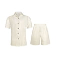 thumbnail image 7 of IWRICH Men's 2 Pieces Outfits Summer Beach Set Short Sleeve Button down Shirts and Shorts 2 Piece Loose Fit Hawaiians Sets Beige L, 7 of 7