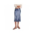 thumbnail image 4 of Blue Satin Lace-Trimmed Midi Pencil Skirt High Waist Slim Fit, 4 of 8