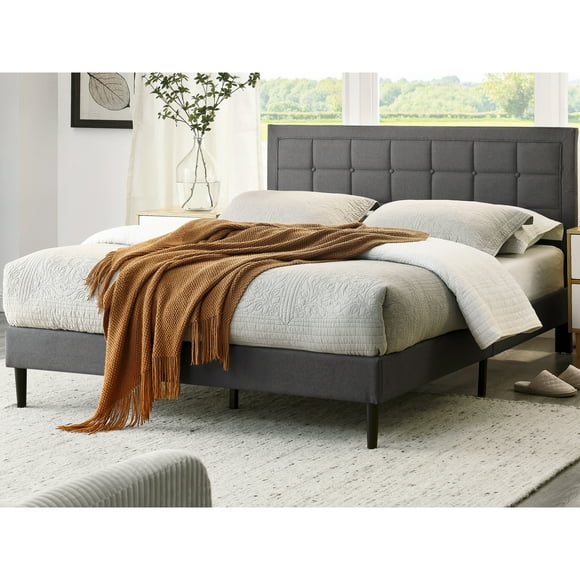 DeCoro Mornington Upholstered Wood 2.0 Platform King Size Bed Frame, King, Grey