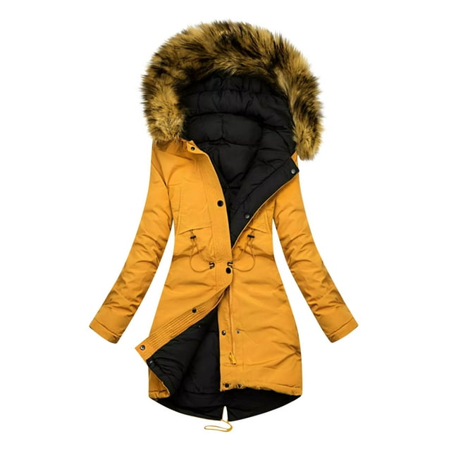 LOVZFMLL Jackets for Women's Fashionable Hooded Drawstring Collar Long Winter Parka Coat Solid Color Coat