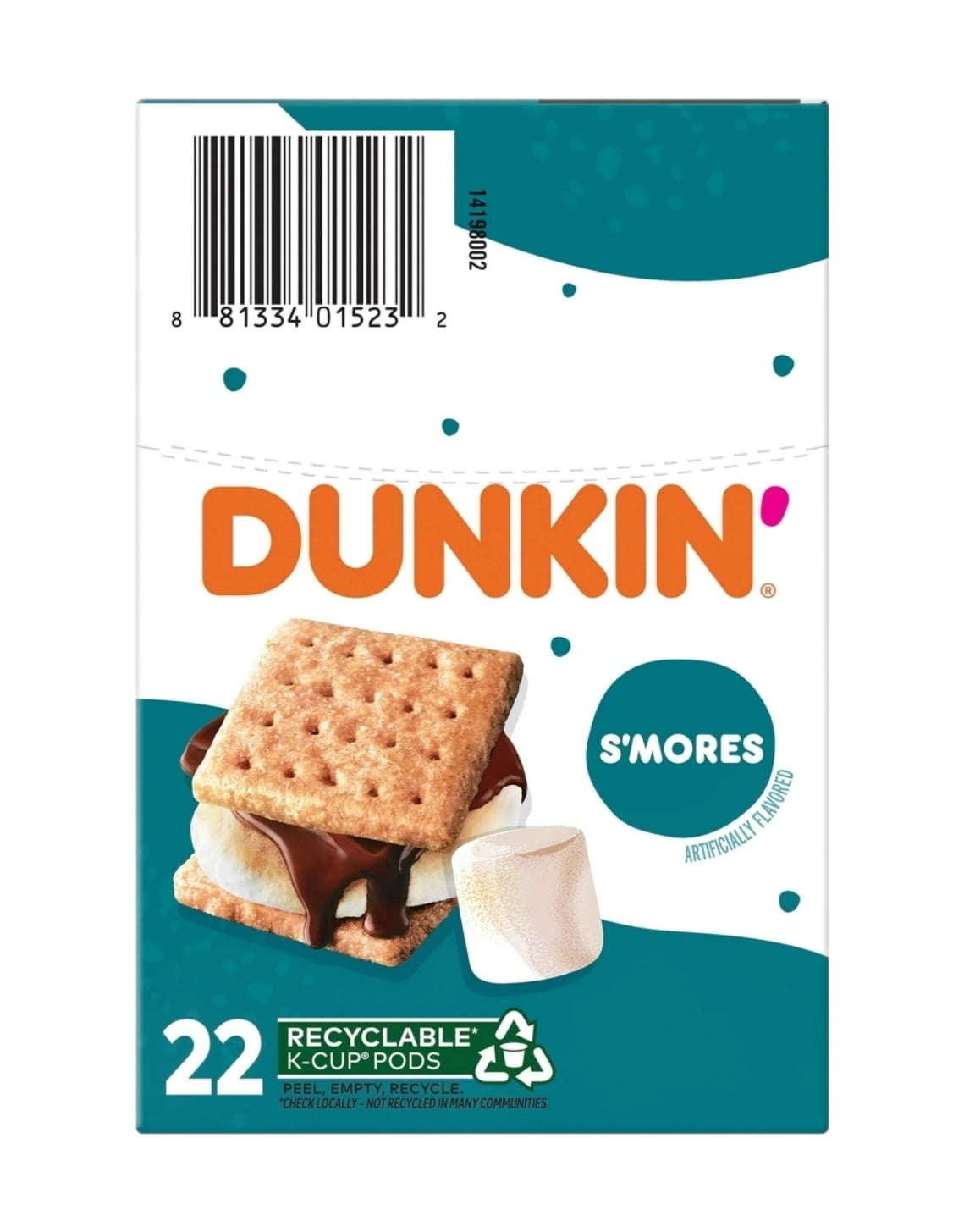 Dunkin Smores Flavored Coffee K Cups 2 Pack, 22 K Cups Per Box