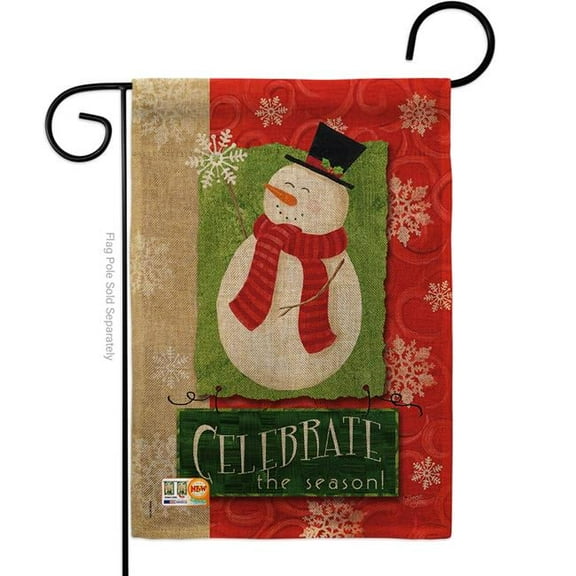 Breeze Decor BD-XM-G-114140-IP-DB-D-US17-AM 13 x 18.5 in. Celebrate the Season Snowman Burlap Winter Christmas Impressions Decorative Vertical Double Sided Garden Flag