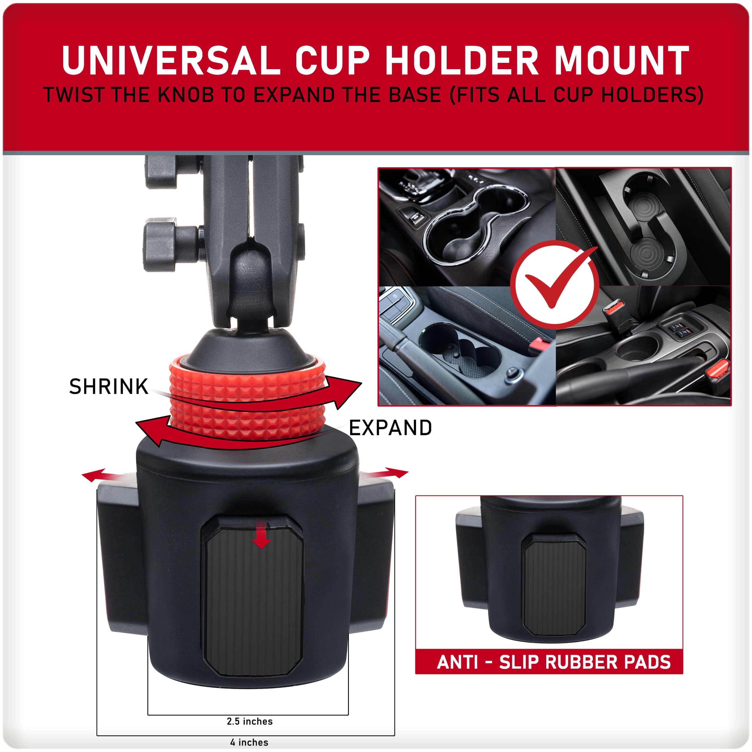 Tuff Tech Extendable Cup Mount Phone Holder for Cars, Trucks, and SUVs