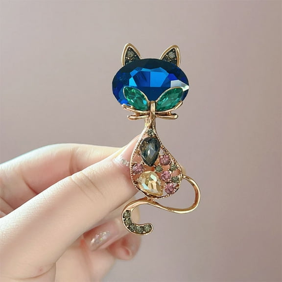 Vintage Cat Brooch Pin - Elegant Alloy Diamond-Studded Floral Lapel Pin for Women's Jackets, Blazers & Hats