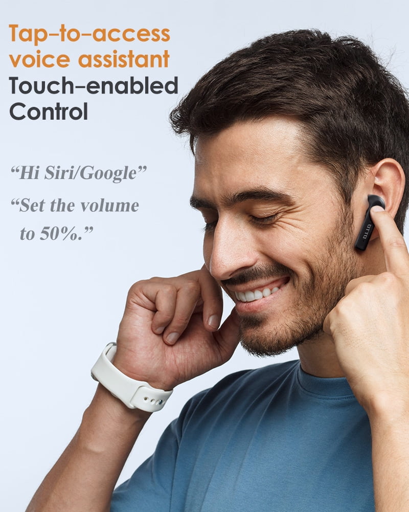 DTTO Bluetooth 5.2 Earphones with Wireless Charging Case, IPX8 Sweatproof In-Ear Earbuds for Sports, Black