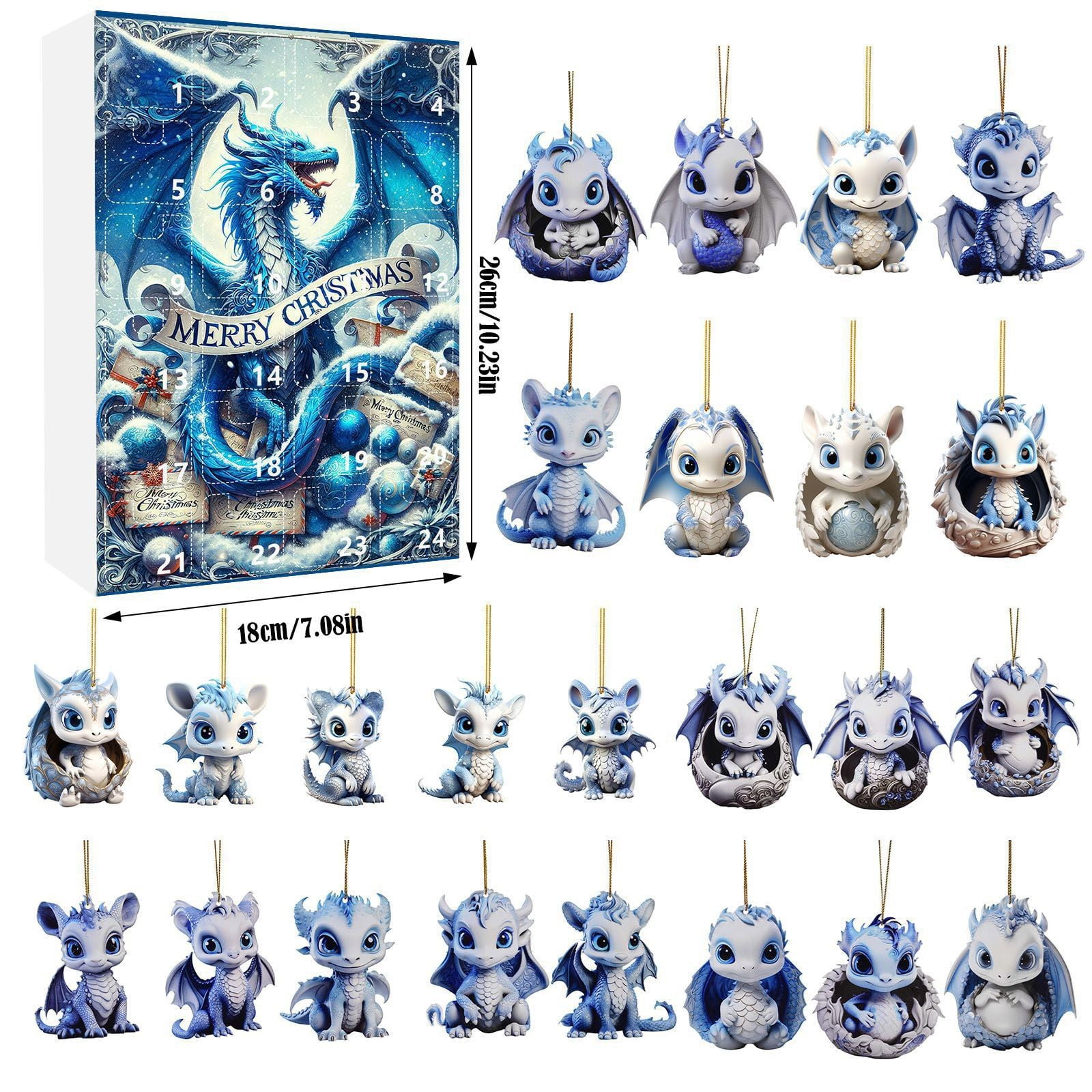 Tupukom Advent Calendar 2025 24 Days Countdow Calendar Christmas Tree Hanging Ornaments Dragon Ornaments for Christmas Tree Hanging Decor Acrylic