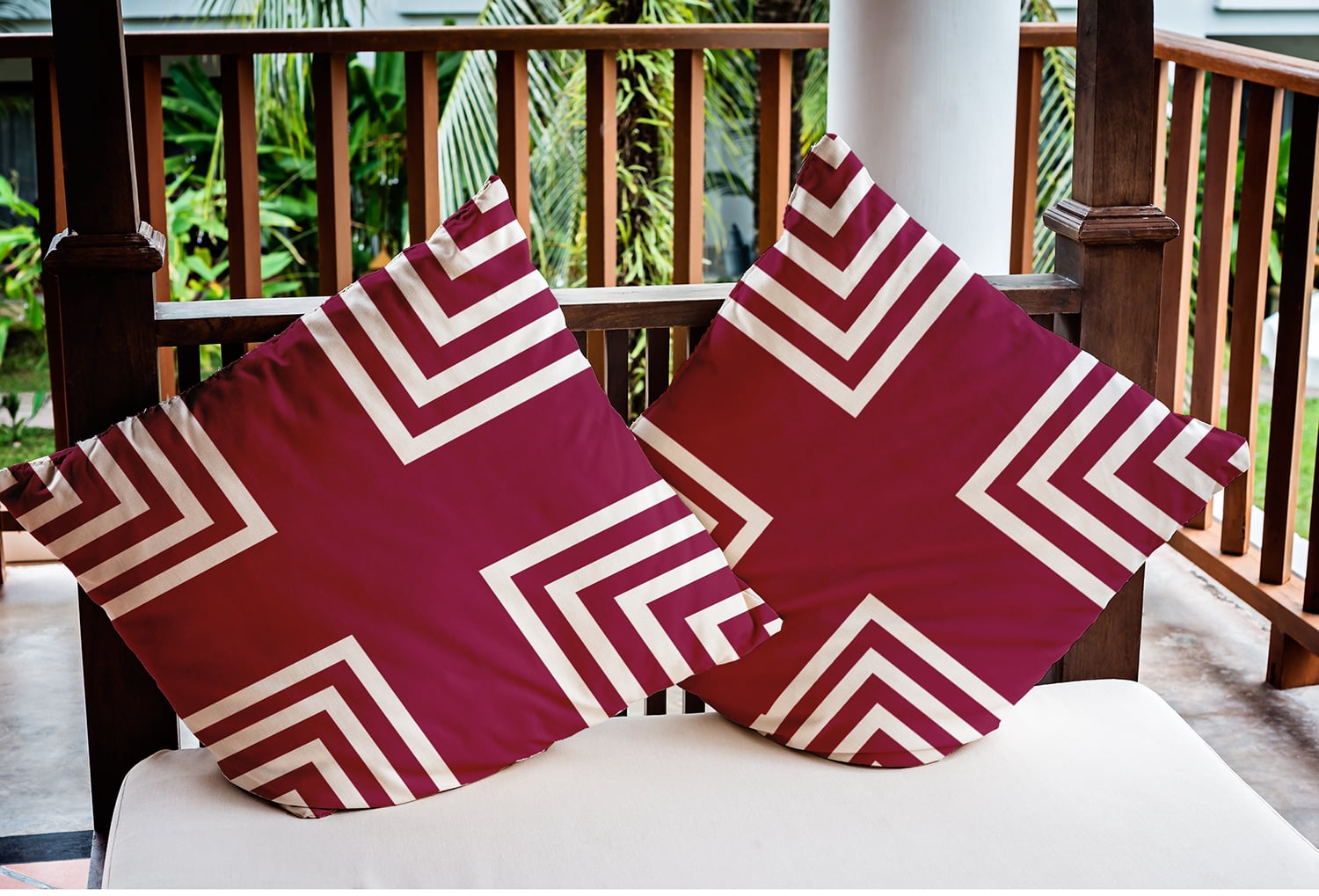 20" x 20" Simply Daisy Corner Stripes Indoor/Outdoor Pillow, Maroon Red Qty 1
