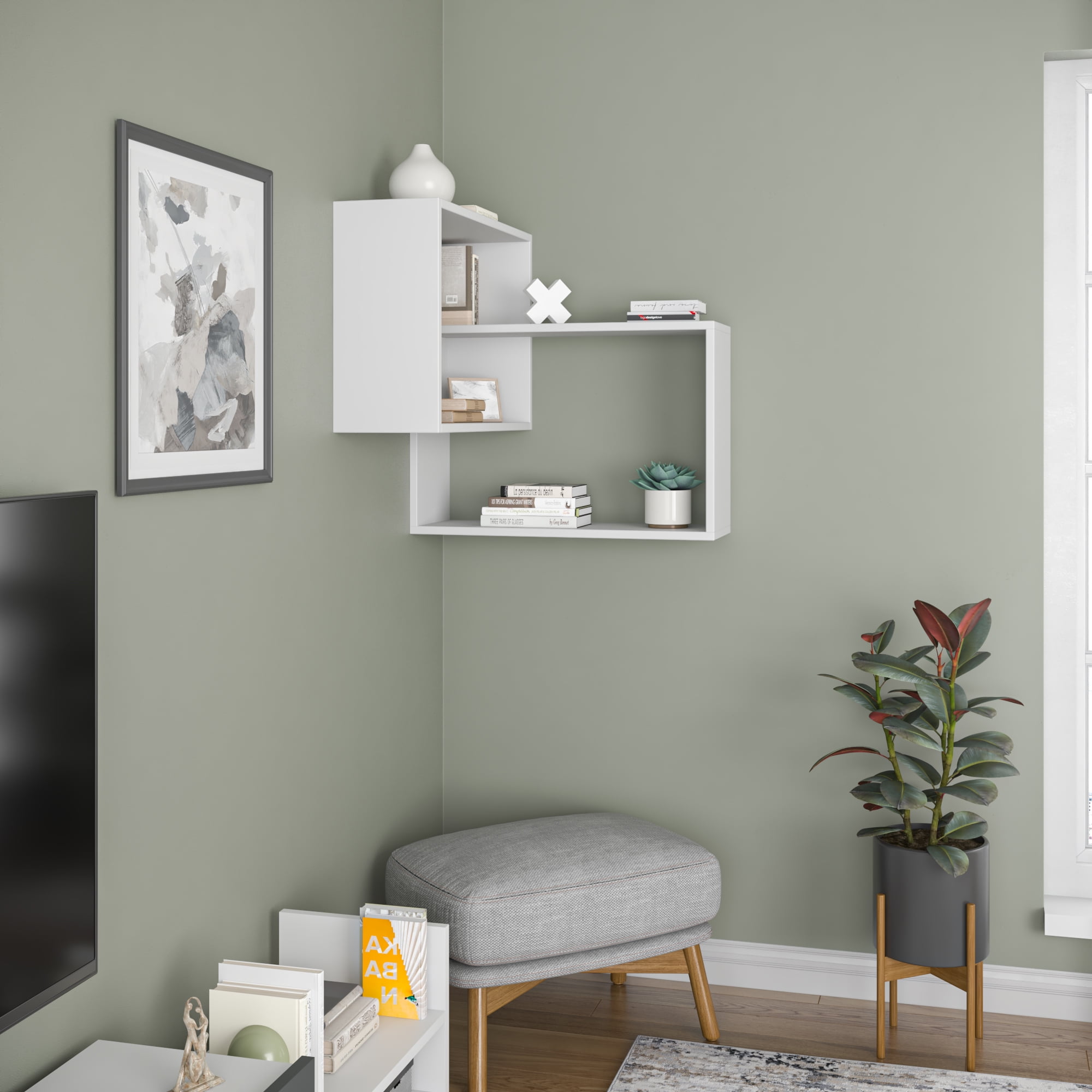 Ada Home Decor Furniture 23.5" 3 Tier White Warner Modern Wall Shelf