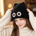 thumbnail image 4 of Women's Owl Ear Knit Beanie Hat Cute Animal Face Winter Warm Knitted Cap Fuzzy Lined Ski Hat for Fall Winter, 4 of 5