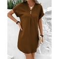 thumbnail image 3 of 2025 Casual Summer T Shirt Dress for Women Solid Color Short Sleeve V Neck Mini Shift Dresses with Pockets, 3 of 8