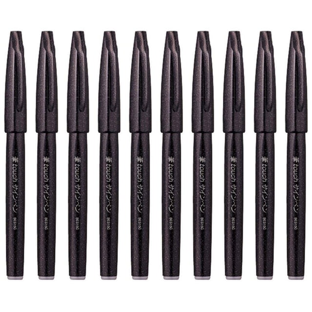 Pentel Fude Touch Bolígrafo de Punta de Pincel (SES15C-A), Tinta Negra, Trazo Tipo Bolígrafo de Fieltro, Set de Valor