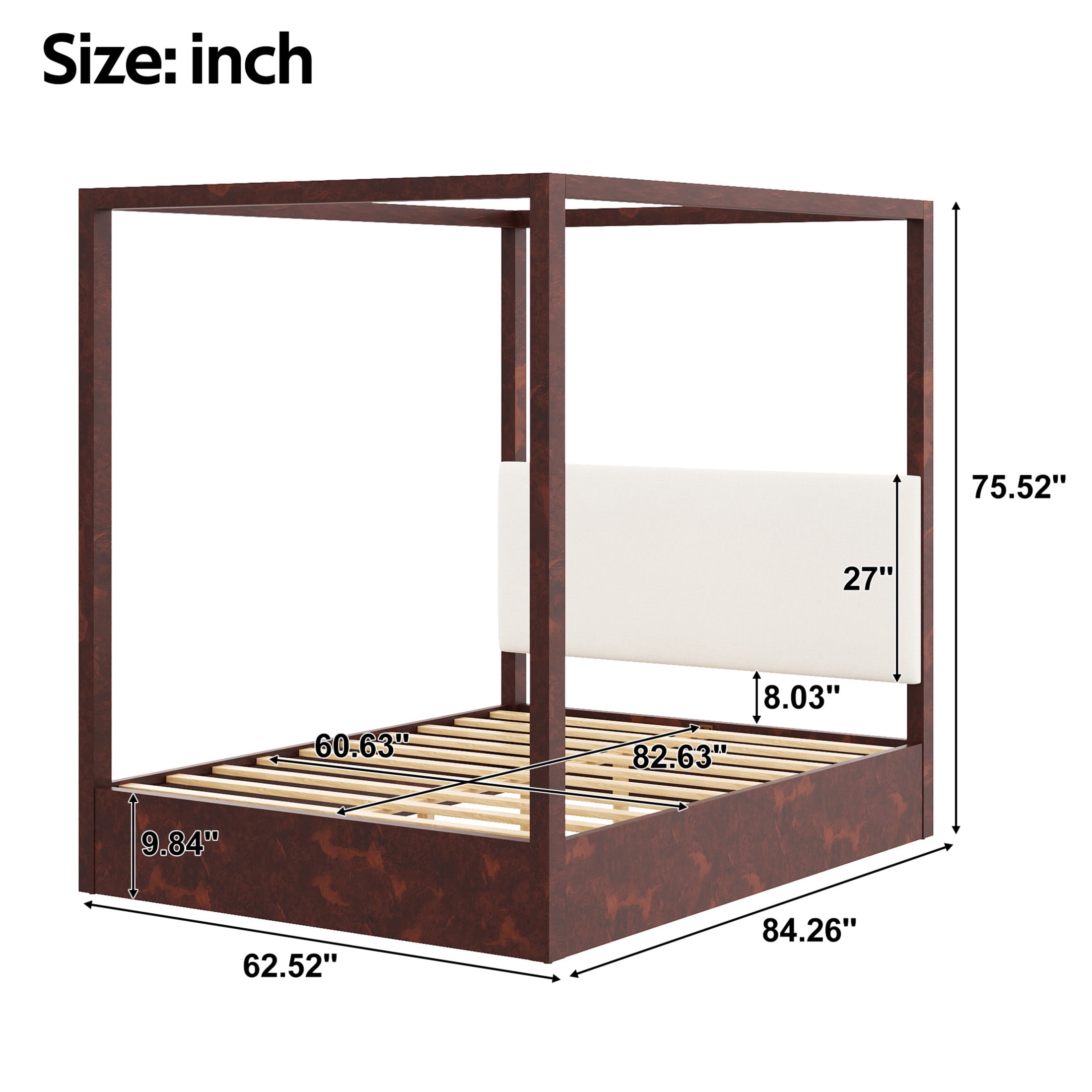 Christopher Knight Home Queen Canopy Platform Bed, Upholstered Headboard, Solid Wood Frame, Espresso