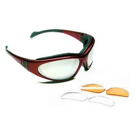 Body Specs BSG-2 Goggles, Crystal Red Frame / Smoke-Green Lens, w/ Clear & Light
