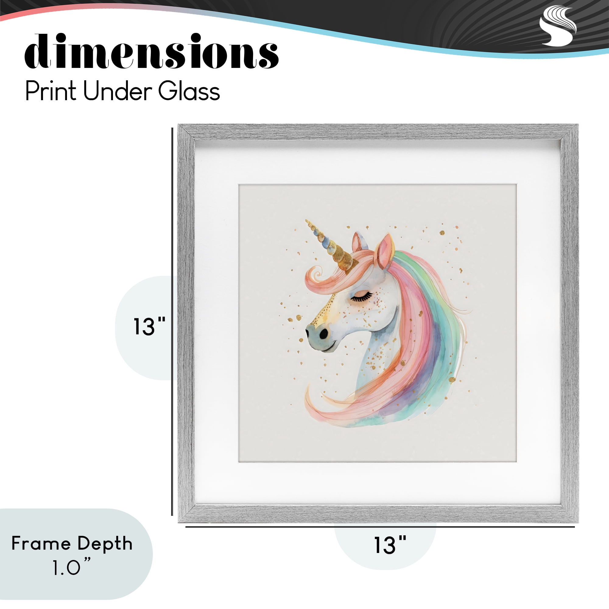Stupell Industries Gold Accented Unicorn Gray Framed Print Under Glass, design by Creative Studio