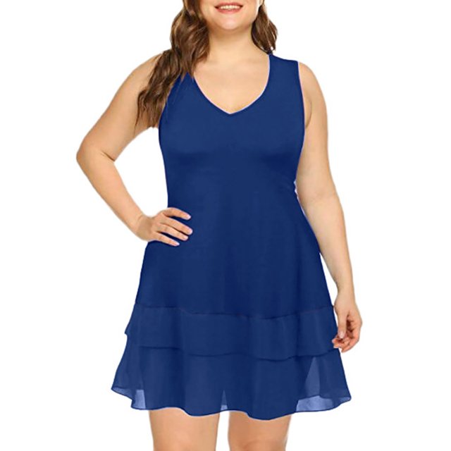 Mini vestido sin mangas sólido informal de verano con estilo para mujer de talla grande OAVQHLG3B Store lin121212