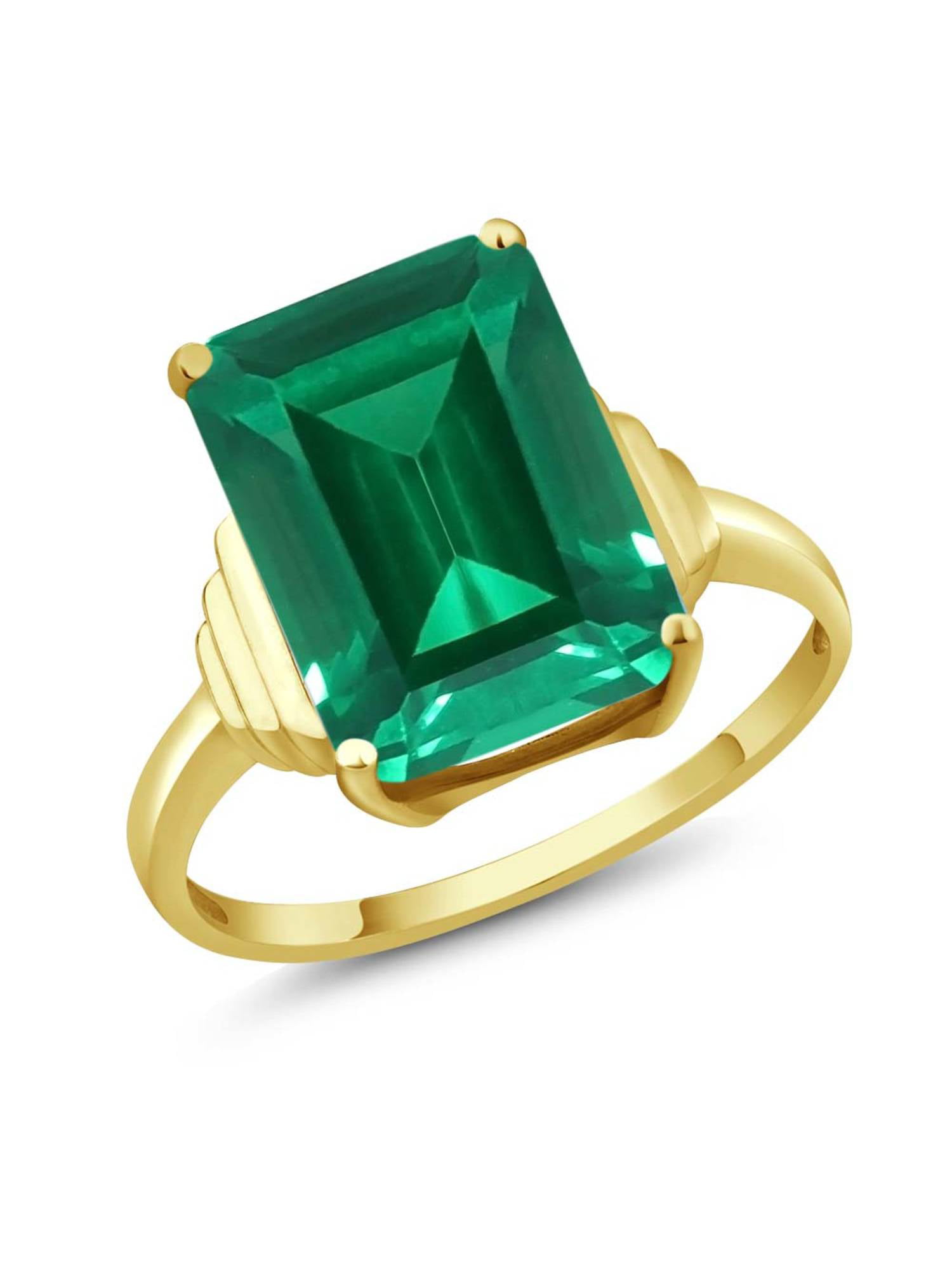 Gem Stone King 6.50 Ct Green Simulated Emerald 18K Yellow Gold Plated Silver Womens Solitaire Ring Available in size 5, 6, 7, 8, 9