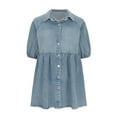 thumbnail image 5 of NSLGXD Womens Denim Dresses Short Sleeve Button Down Lapel Tunic Mini Dresses Casual Comfy Jean Dress for Women Pleated Dresses, 5 of 7