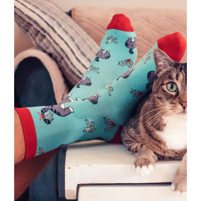 Women's Cat Butt Mistletoe Socks Funny Christmas Kitty Pet Lover Sarcastic  Footwear 