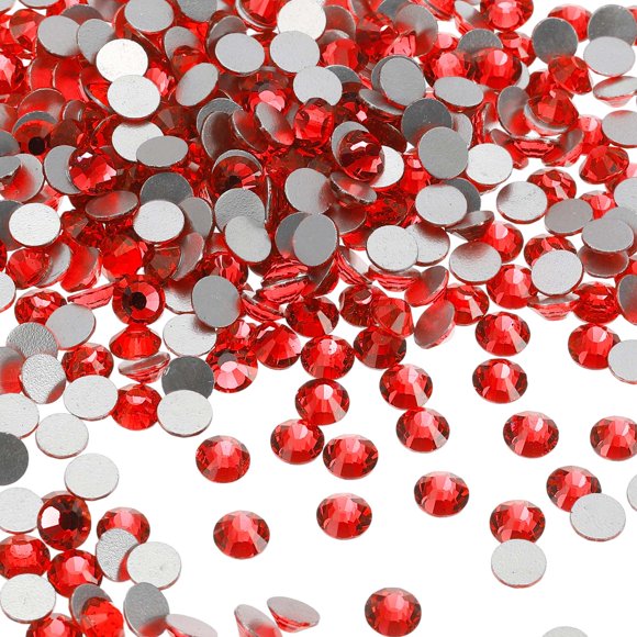 Uxcell Round Flatback Rhinestones Flat Back Crystal Glass Gems Diamonds for DIY Craft Clothes Nail Art Decoration Bright Red