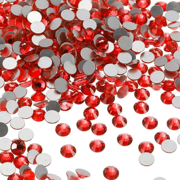 Uxcell Round Flatback Rhinestones Flat Back Crystal Glass Gems Diamonds for DIY Craft Clothes Nail Art Decoration Bright Red