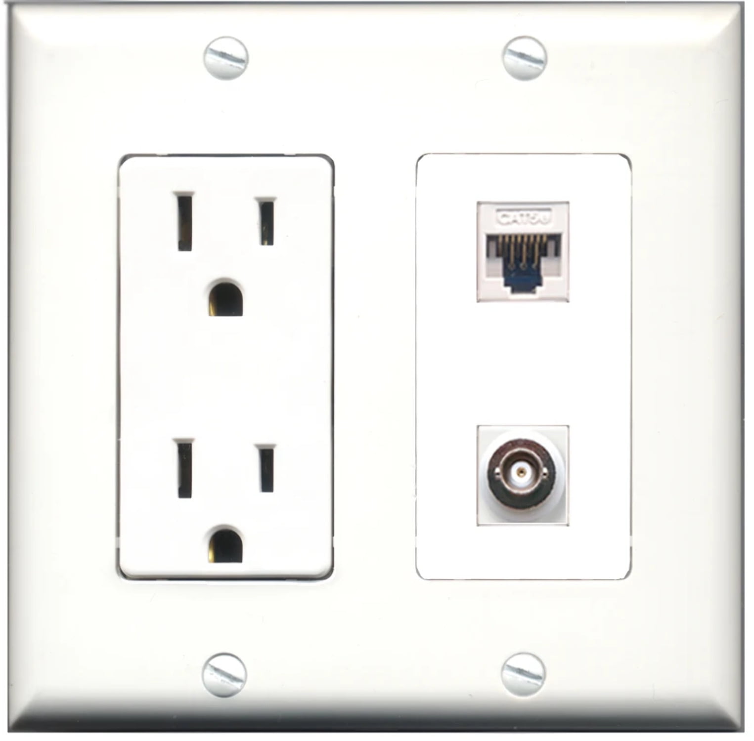 Ultra Spec Cables 15 Amp Power Outlet 1 Port BNC 1 Port Cat5e Wall