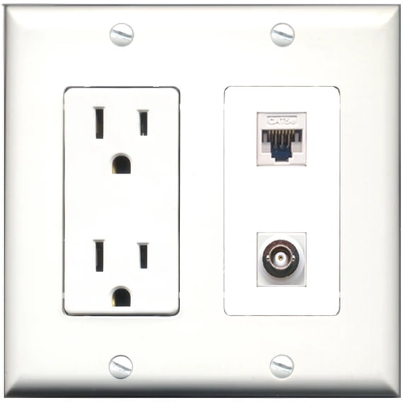 Ultra Spec Cables 15 Amp Power Outlet 1 Port BNC 1 Port Cat5e Wall Plate