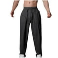 thumbnail image 1 of ameIAEA Men's Casual Cotton Linen Pants Drawstring Elastic Waist Summer Lightweight Beach Pants, 1 of 4