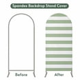 thumbnail image 4 of Sage Green Striped Arch Backdrop Cover, Spandex Fitted Wedding Arch Cover, Farmhouse Sage Green Stripes Round Top Stand Covers for Birthday Ceremony Bridal Shower Party Decor 4x1.65 Ft, 4 of 9