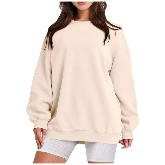 XAOWF Women's Oversized Sweatshirt Solid Color Soft Long Sleeve Crewneck Loose Fit Casual Pullover Everyday Wear Fall Relaxed Fit Tops 2025