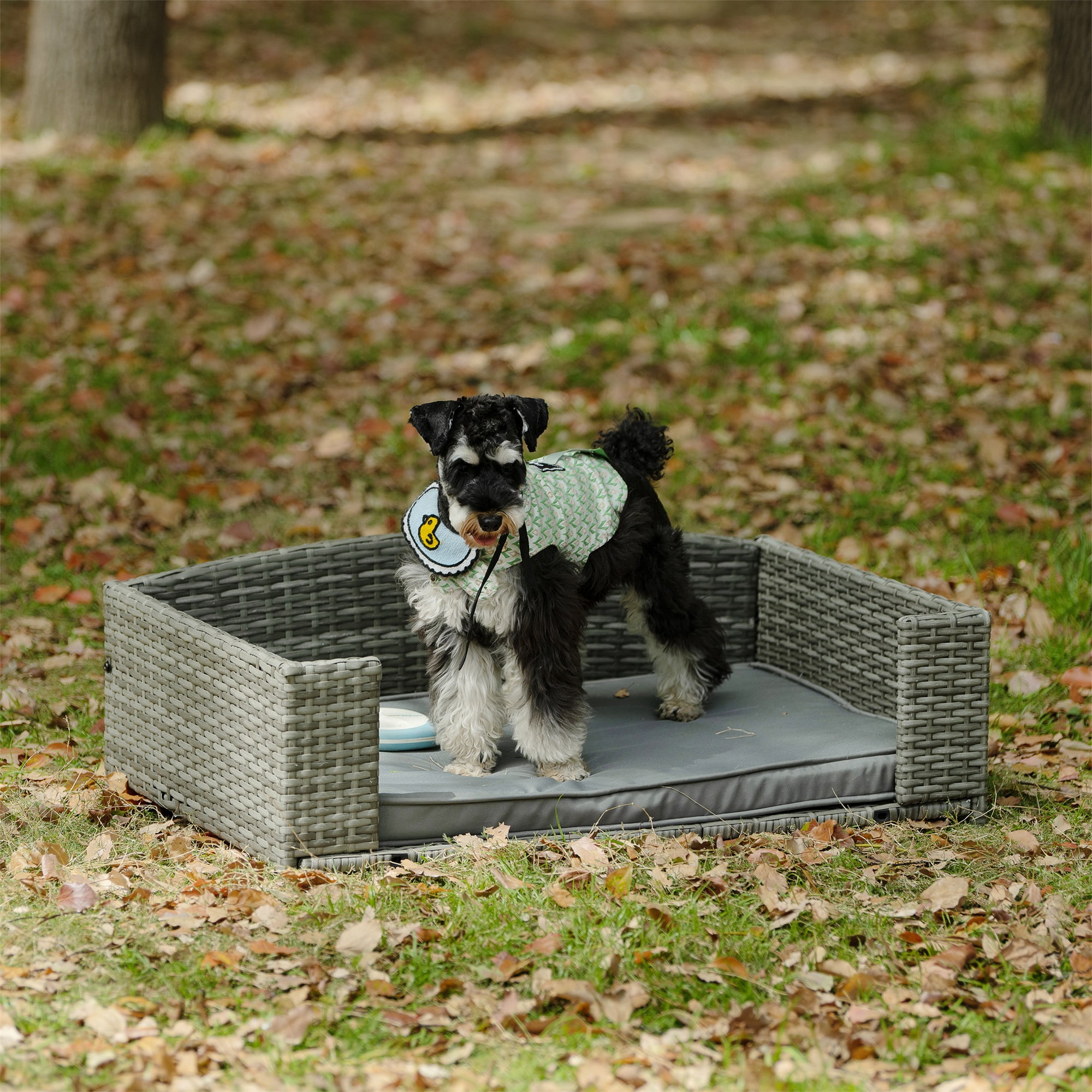 Pefilos 38" PE Wicker Dog Sofa Bed Elevated Raised Rattan Pet Bed for Indoor/Outdoor with Removable Cushion Lounge Curved backrest, Gray Pefilos 38" PE Wicker Dog Sofa Bed Elevated Raised Rattan Pet Bed for Indoor/Outdoor with Removable Cushion Lounge Curved backrest, Gray